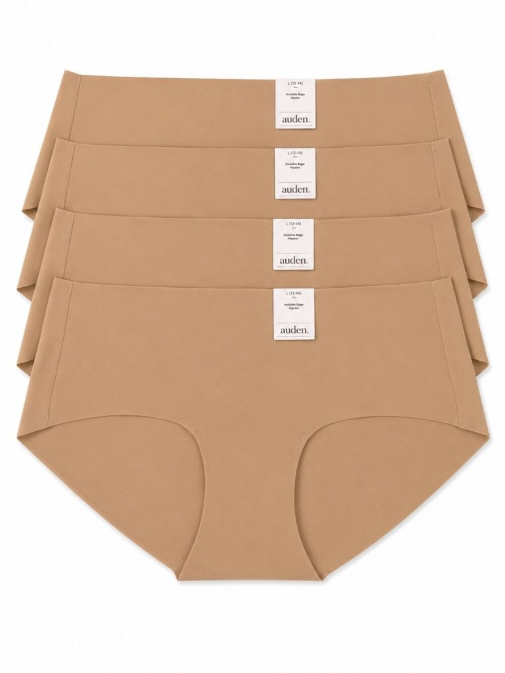 Auden 4 pr. Size Large (12-14) Pearl Tan Invisible Edge No-Show Hipster NEW